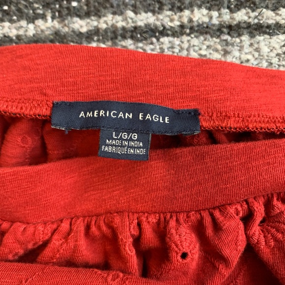 American Eagle Red Eyelet Puff Sleeve Crop Top Size L - Picture 6 of 7